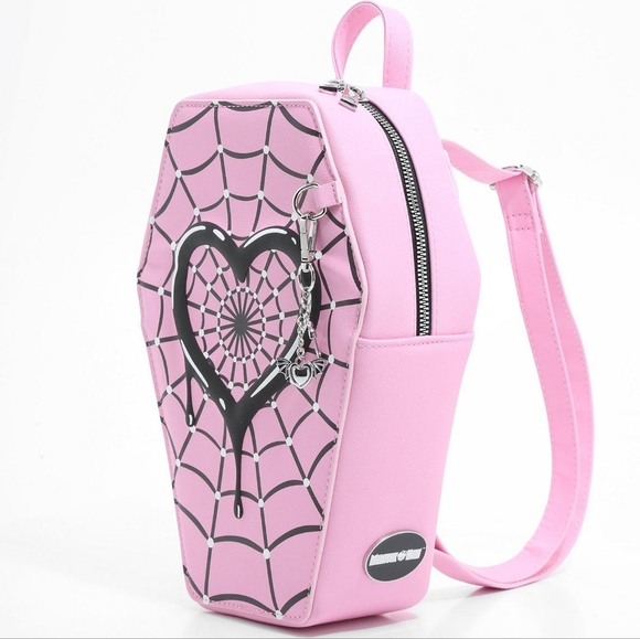Monster High Draculaura Pink black spiderweb Coffin Mini Backpack bag nwot - Picture 1 of 6